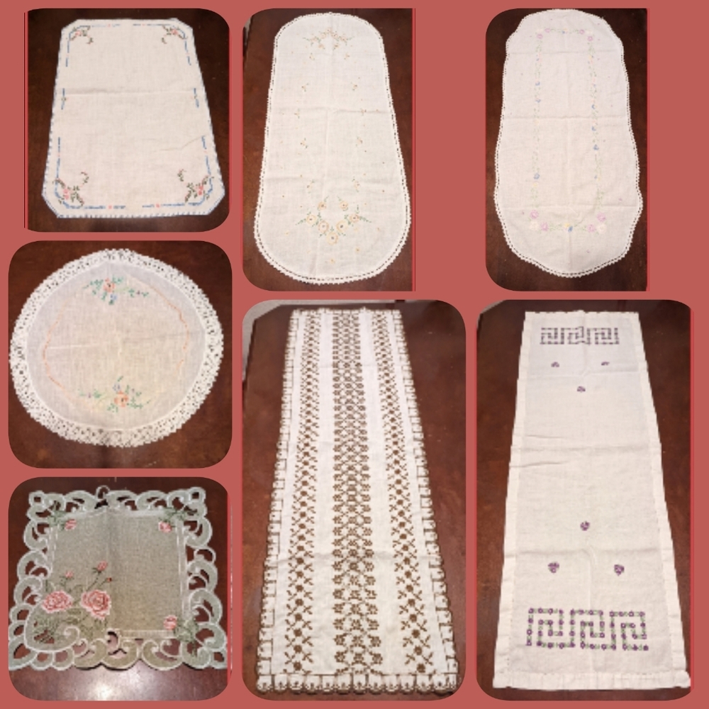 7 vintage embroidered table covers